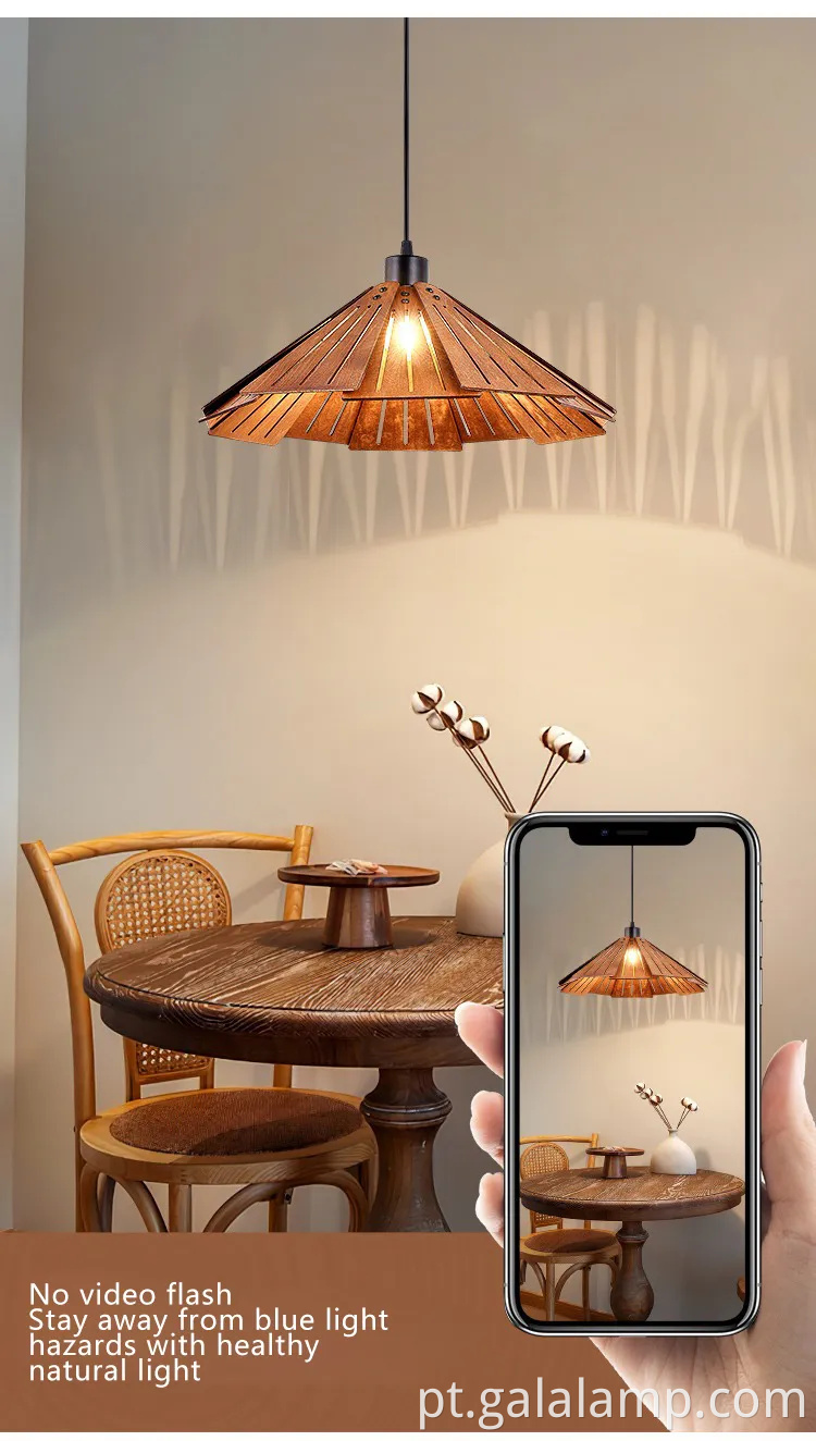 Luz pendente de madeira japonesa elegante para salas de chá